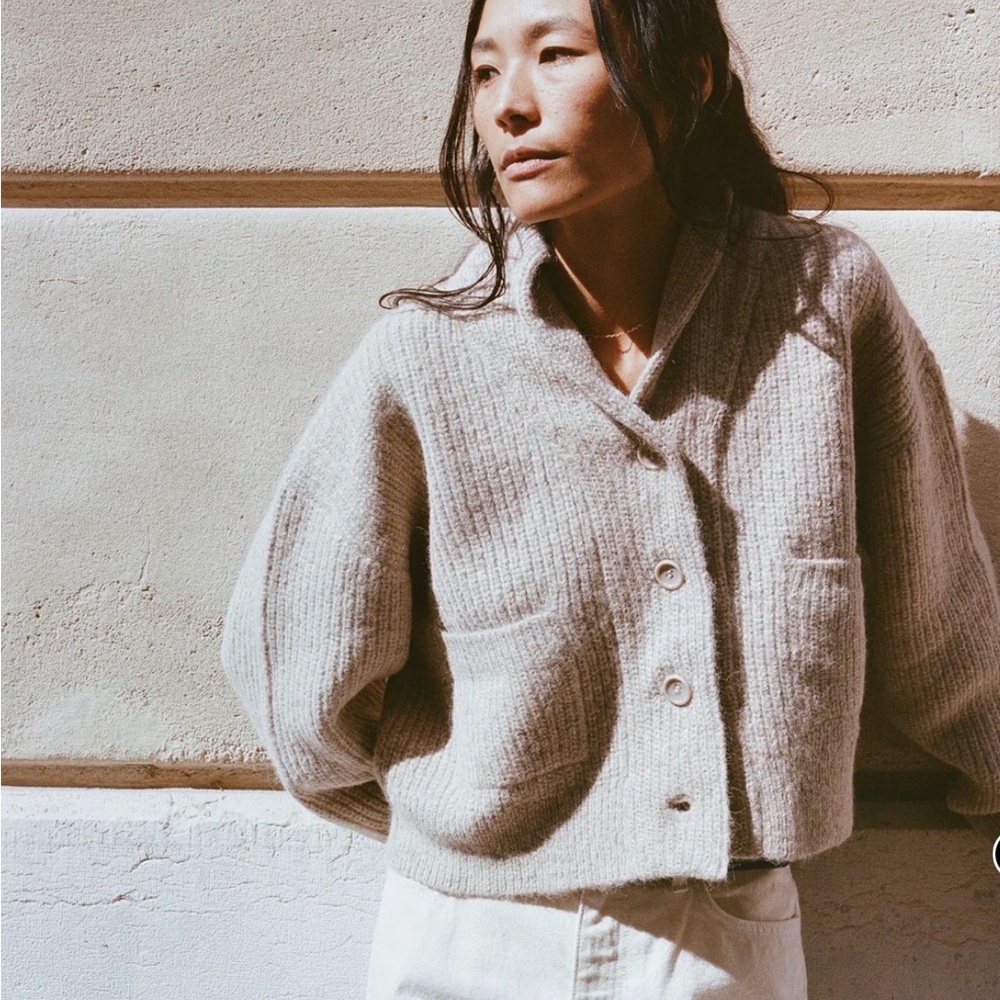 OZMA Sloan cardigan in Brush. $348 retail